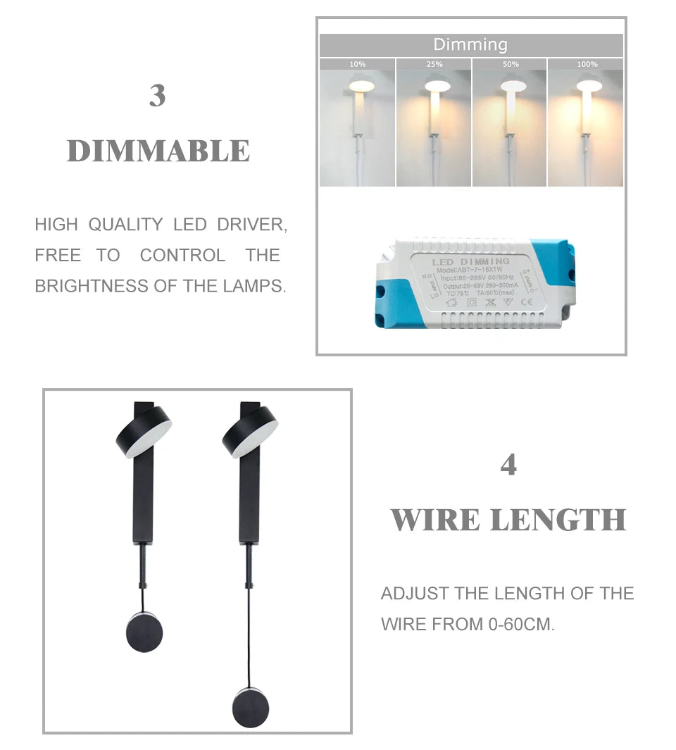 Led indoor wall lamps rotation dimming