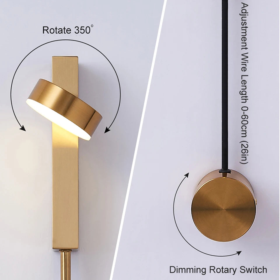 Led indoor wall lamps rotation dimming