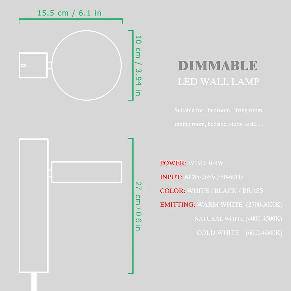 Led indoor wall lamps rotation dimming